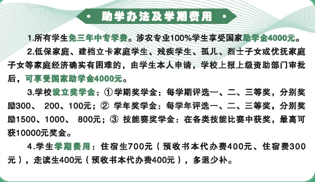 福建三明林业学校2024年奖助政策