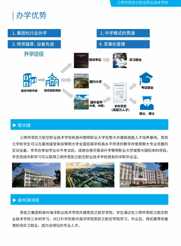 三明市思凯兰航空职业技术学校2024年招生简章