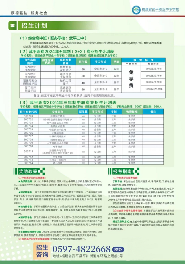 武平职业中专学校2024年招生简章